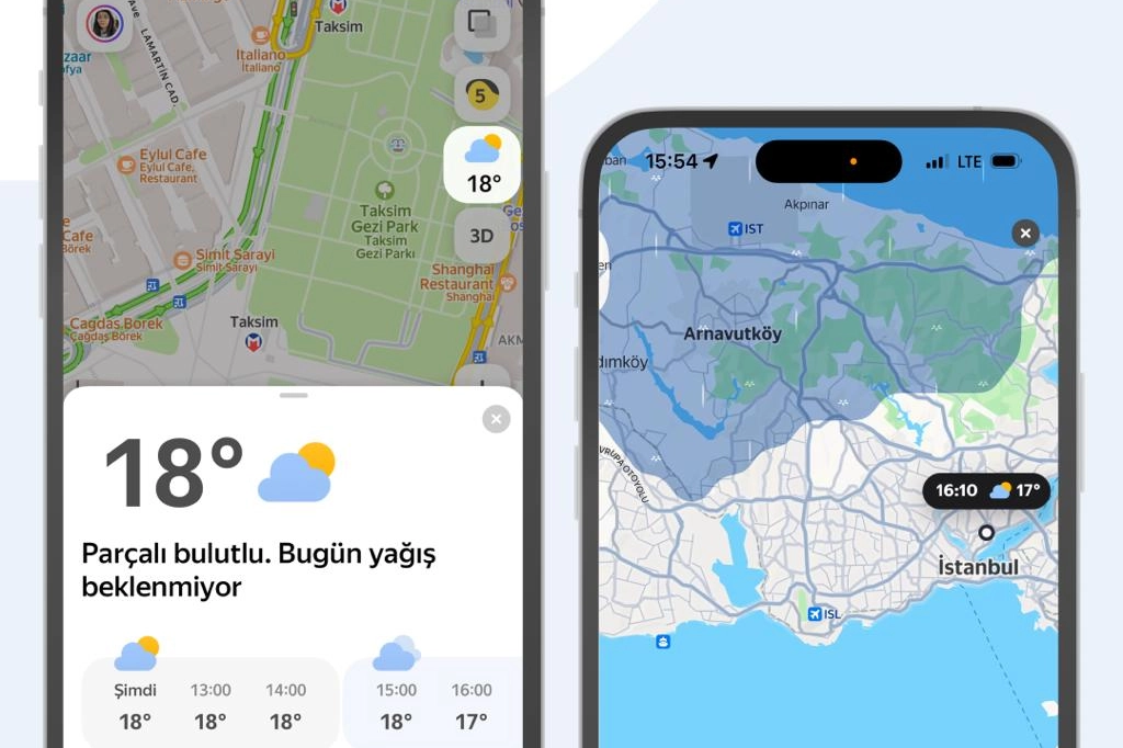 Yandex Maps’e gerçek zamanlı hava durumu tahminleri geldi